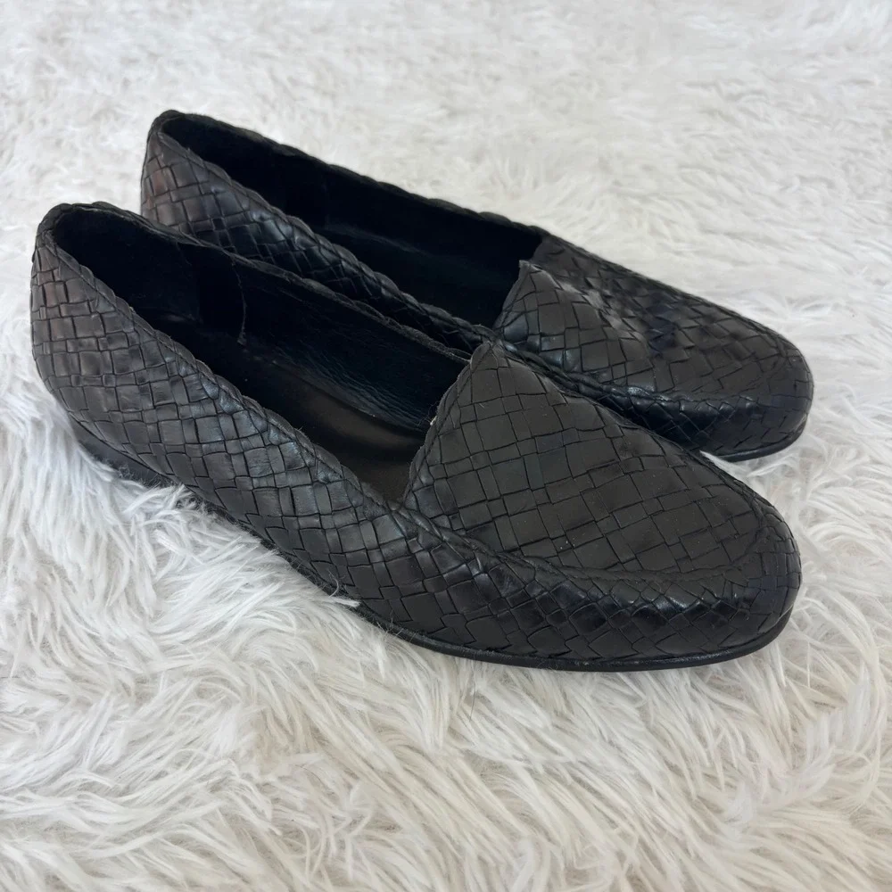 Vintage Bragano Cole Haan Woven Leather Loafers Black Men's Size 9D Italy Sample